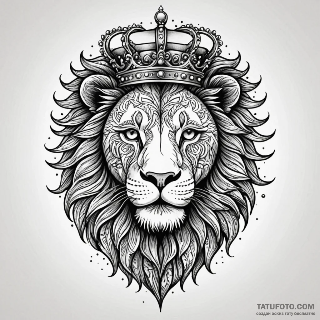 Lion with crown, tattoo drawing outline, on a... - эскиз тату (№1749910858_0, 14.06.2025 14:20) — Tatufoto.com