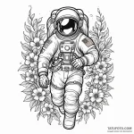 Astronaut holding blooming flowers, tattoo li… — эскиз тату (№1749911490_0, 14.06.2025 14:31) — Tatufoto.com