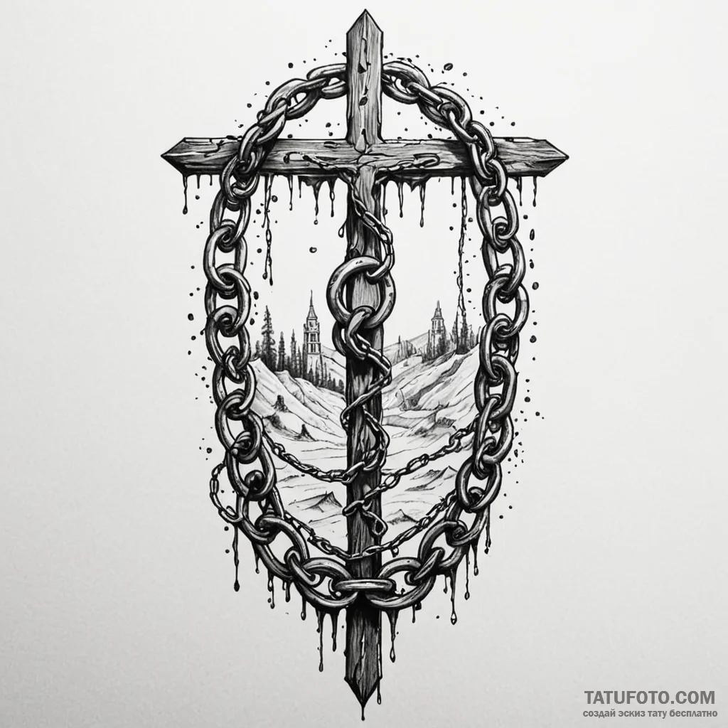 Burning gate sealed by chains, tattoo line ar... - эскиз тату (№1749911715_0, 14.06.2025 14:35) — Tatufoto.com