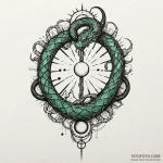 Emerald serpent biting sun, tattoo drawing ou… — эскиз тату (№1749912287_0, 14.06.2025 14:44) — Tatufoto.com