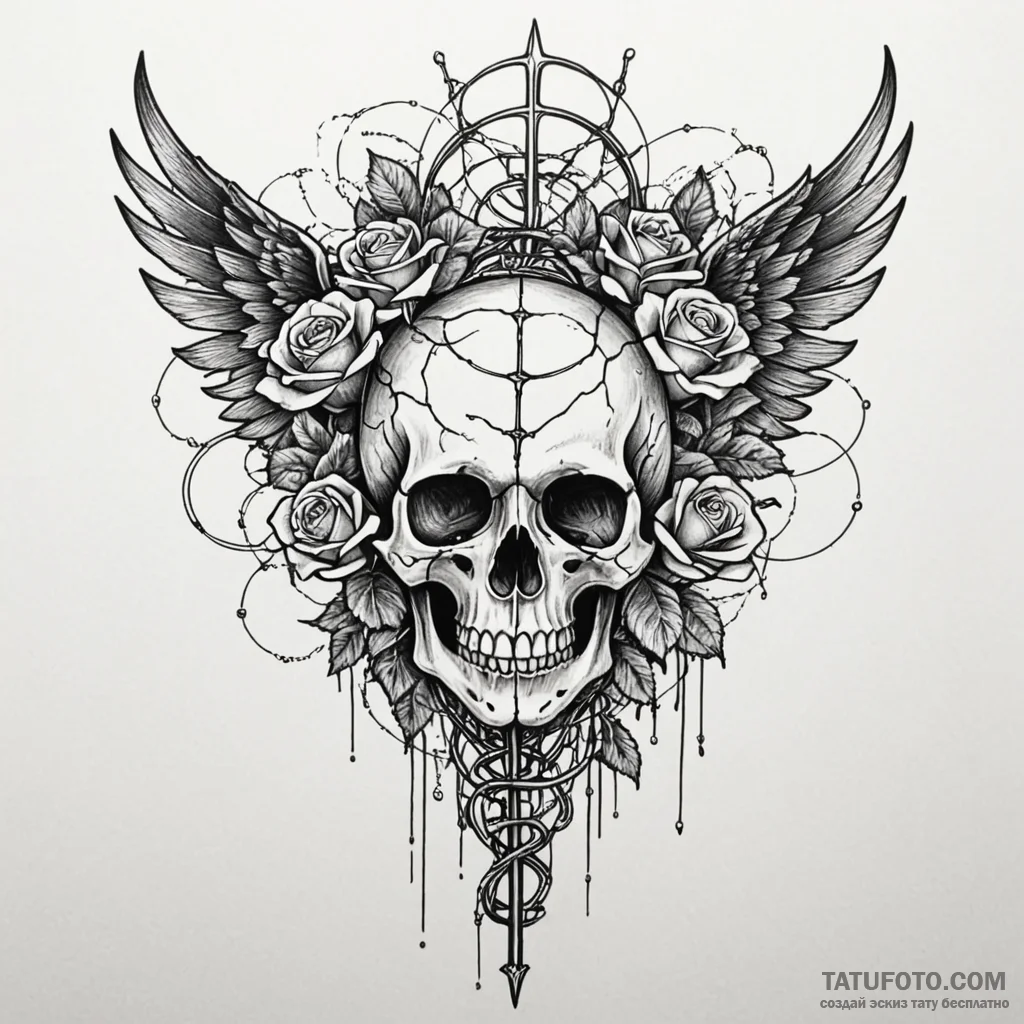 Fallen angel plugged into a matrix of wires,... - эскиз тату (№1749912635_0, 14.06.2025 14:50) — Tatufoto.com