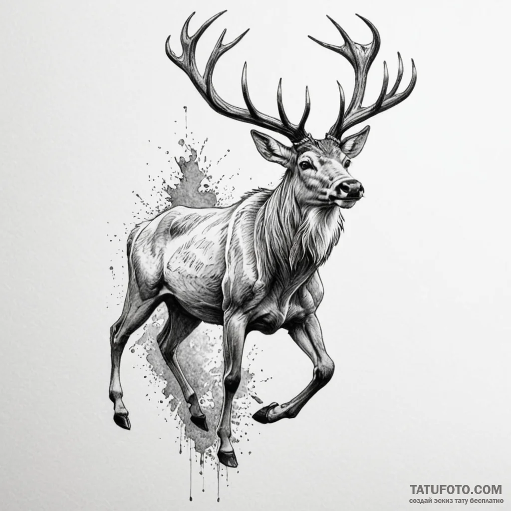 Ashen stag leaping through shadows, artistic... - эскиз тату (№1749913367_0, 14.06.2025 15:02) — Tatufoto.com