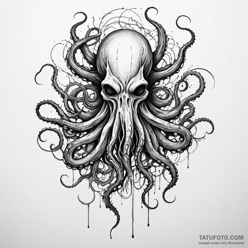 Mind-flayer (illithid) with tentacles wired i... - эскиз тату (№1749913773_0, 14.06.2025 15:09) — Tatufoto.com