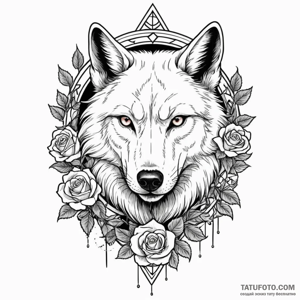 Arcane wolf with runes on fur, tattoo line ar... - эскиз тату (№1749918063_0, 14.06.2025 16:21) — Tatufoto.com