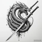 Katana blade unsheathed, with a dragon reflec… — эскиз тату (№1749918870_0, 14.06.2025 16:34) — Tatufoto.com