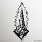 Rising flame beneath spectral spire, ink illu… — эскиз тату (№1749918938_0, 14.06.2025 16:35) — Tatufoto.com