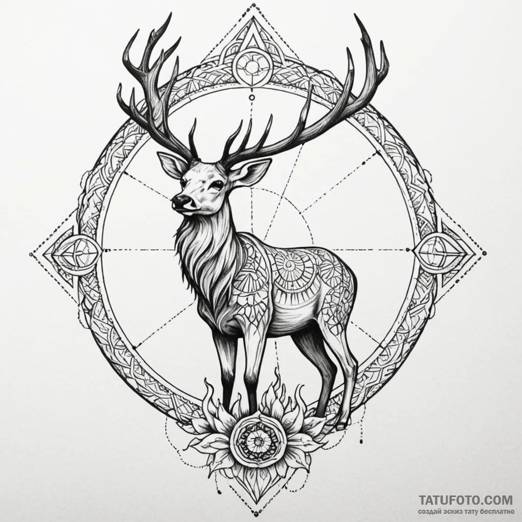 Apocalyptic stag with flaming hooves, tattoo... - эскиз тату (№1749921222_0, 14.06.2025 17:13) — Tatufoto.com