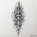 Glyph-carved dagger spiraling through stars,… — эскиз тату (№1749921625_0, 14.06.2025 17:20) — Tatufoto.com
