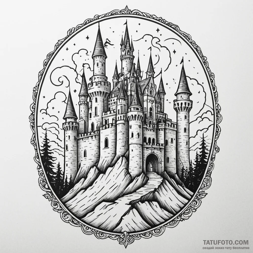 Desolate castle in storm, tattoo flash sheet... - эскиз тату (№1749922171_0, 14.06.2025 17:29) — Tatufoto.com