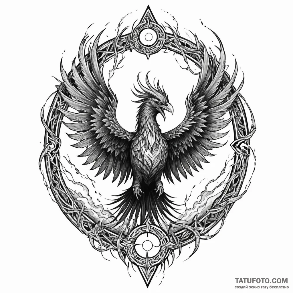 Arcane phoenix breaking through portal, ink i... - эскиз тату (№1749923236_0, 14.06.2025 17:47) — Tatufoto.com