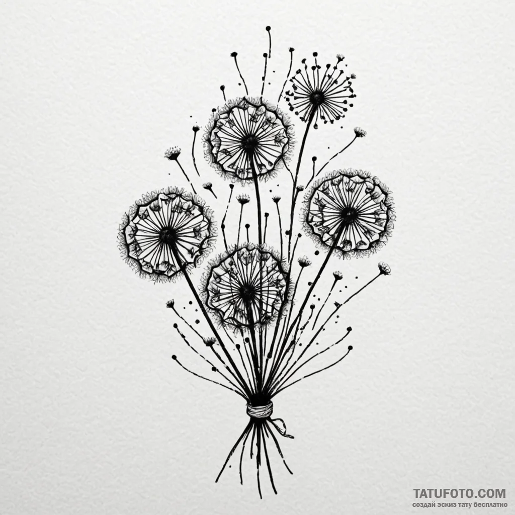 Dandelion seeds transforming into tiny ghosts... - эскиз тату (№1749923370_0, 14.06.2025 17:49) — Tatufoto.com