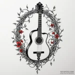 Lute strings tangled in vines, tattoo sketch… — эскиз тату (№1749924388_0, 14.06.2025 18:06) — Tatufoto.com