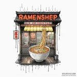 A neon ramen shop sign in the rain — эскиз тату (№1749925804_0, 14.06.2025 18:30) — Tatufoto.com