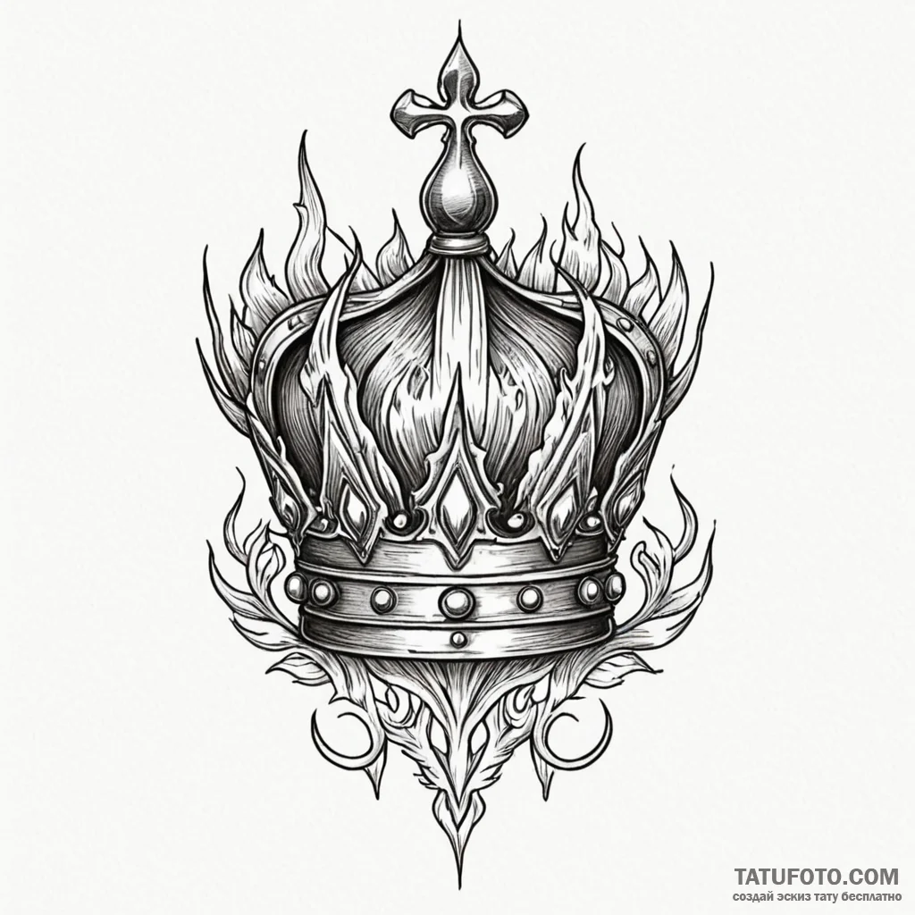 Engraved crown forged in flame, tattoo flash... - эскиз тату (№1749926608_0, 14.06.2025 18:43) — Tatufoto.com