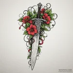 Sword with a delicate, flowering vine wrapped… — эскиз тату (№1749928450_0, 14.06.2025 19:14) — Tatufoto.com