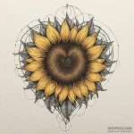 Sunflower turning its face towards a heart-sh… — эскиз тату (№1749928517_0, 14.06.2025 19:15) — Tatufoto.com