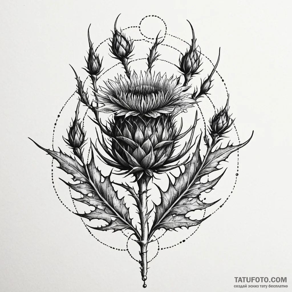 Thistle, tattoo sketch design, moderately det... - эскиз тату (№1749928854_0, 14.06.2025 19:20) — Tatufoto.com