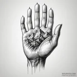 Giant’s hand crushing a mountain peak, tattoo… — эскиз тату (№1749929391_0, 14.06.2025 19:29) — Tatufoto.com