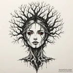 Dryad merging with an ancient oak tree, ink i… — эскиз тату (№1749929586_0, 14.06.2025 19:33) — Tatufoto.com