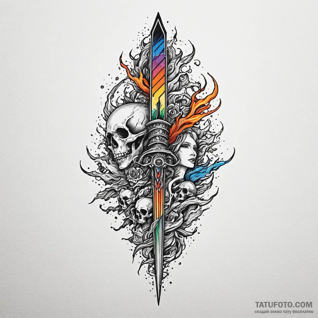 Apocalyptic blade splitting sky, tattoo line... - эскиз тату (№1749929721_0, 14.06.2025 19:35) — Tatufoto.com