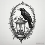 Crow perched on burning lantern, tattoo flash… — эскиз тату (№1749930259_0, 14.06.2025 19:44) — Tatufoto.com