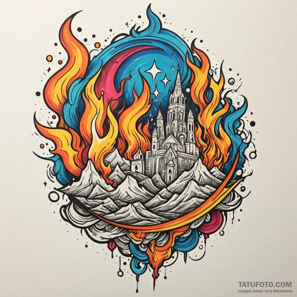 Gleaming relic beneath burning sky, tattoo dr... - эскиз тату (№1749930722_0, 14.06.2025 19:52) — Tatufoto.com