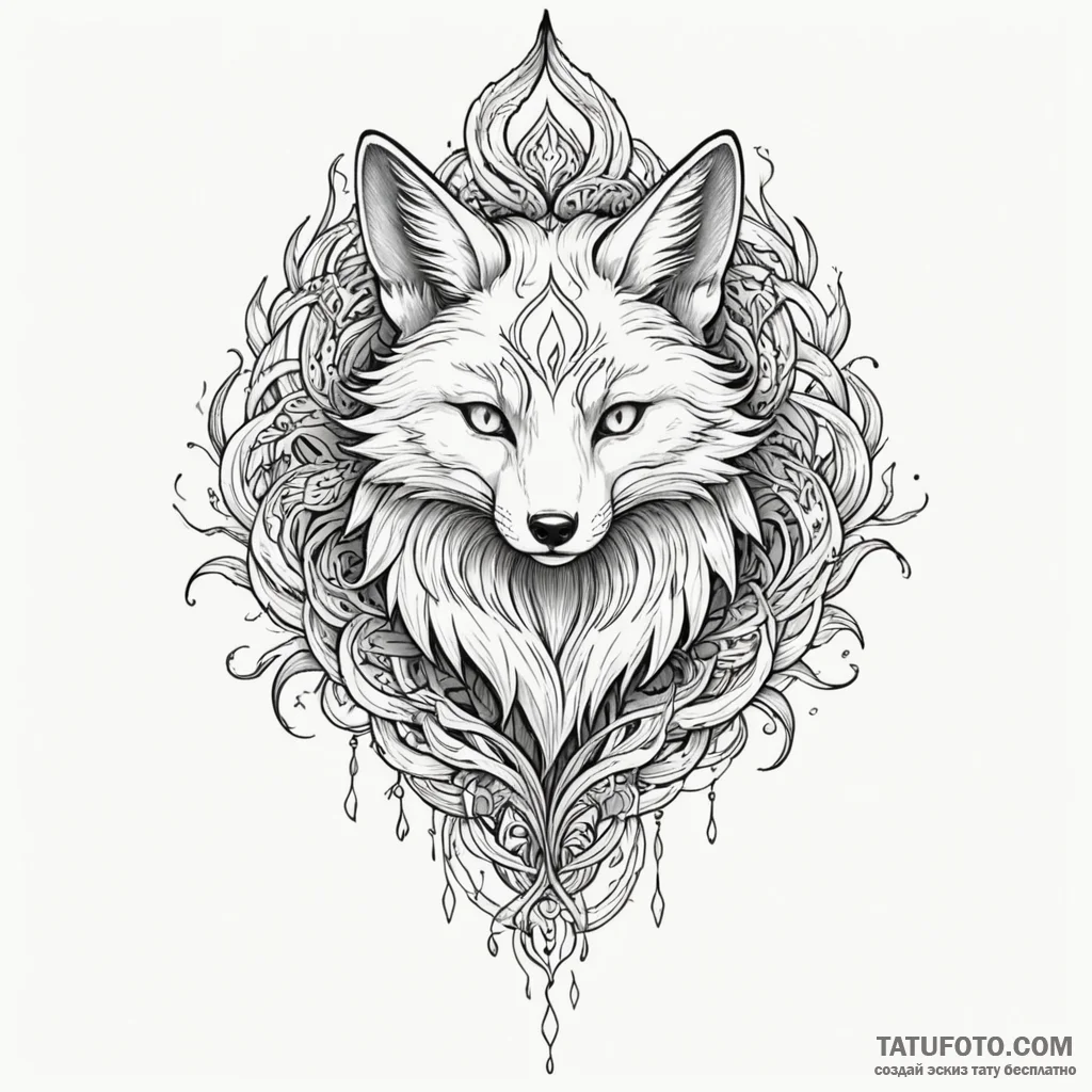 Kitsune (fox spirit) with nine glowing tails,... - эскиз тату (№1749931260_0, 14.06.2025 20:01) — Tatufoto.com
