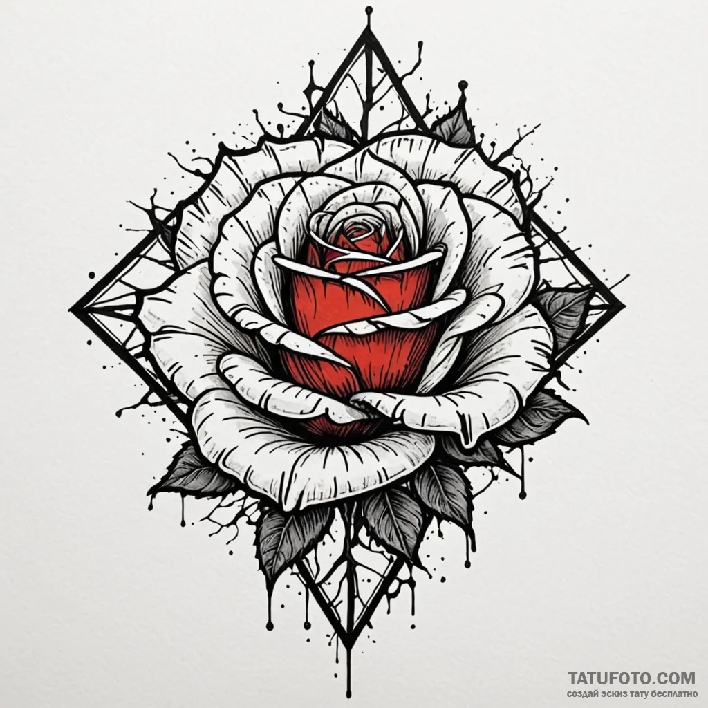 Scarlet rose beneath shattered glass, tattoo... - эскиз тату (№1749931329_0, 14.06.2025 20:02) — Tatufoto.com