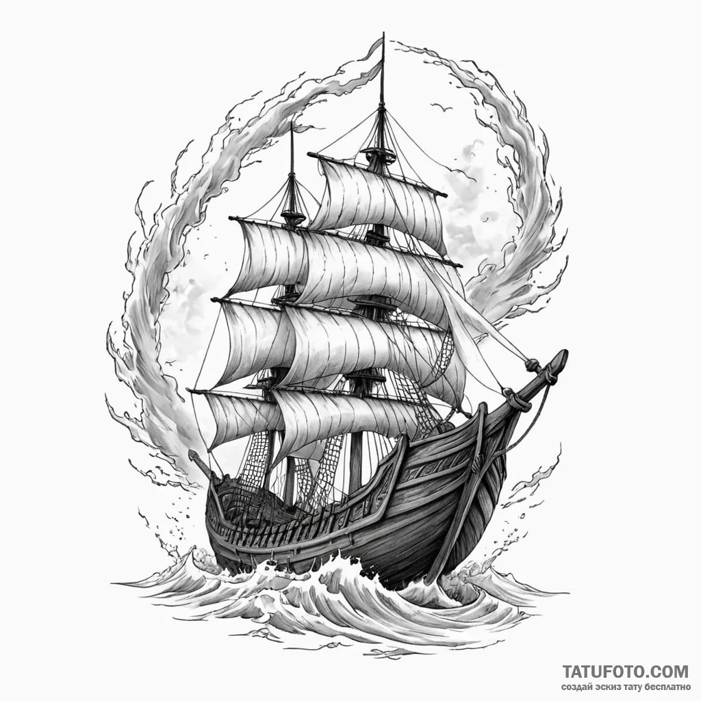 Viking longship in a storm - эскиз тату (№1749933226_0, 14.06.2025 20:33) — Tatufoto.com