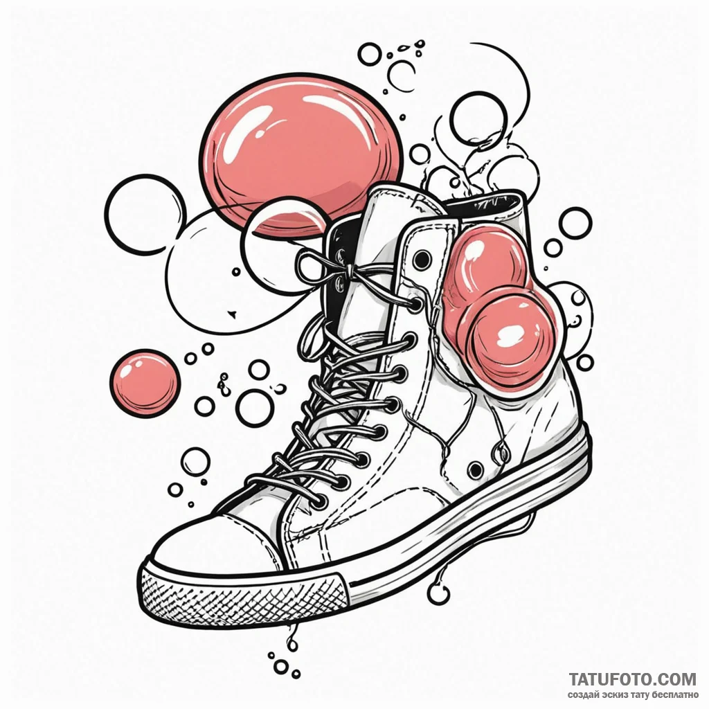 A whimsical bubble gum stuck to shoe, annoyin... - эскиз тату (№1749933359_0, 14.06.2025 20:35) — Tatufoto.com