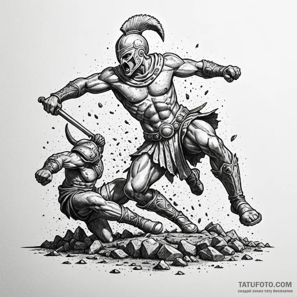 Spartan warrior kicking an enemy into a botto... - эскиз тату (№1749934176_0, 14.06.2025 20:49) — Tatufoto.com