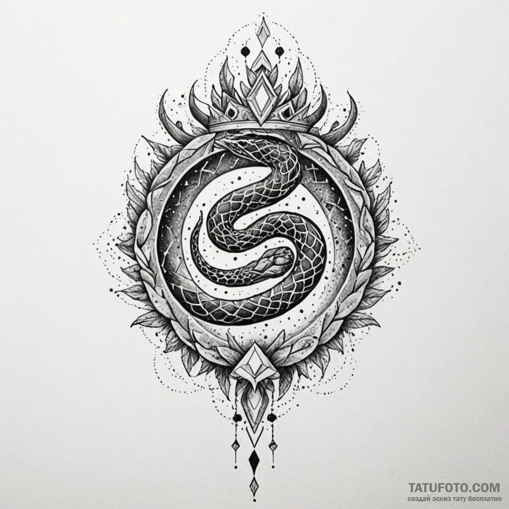 Frozen serpent crowned with starlight, artist... - эскиз тату (№1749934781_0, 14.06.2025 20:59) — Tatufoto.com