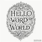 A «hello world» in code font, ink illustratio… — эскиз тату (№1749935117_0, 14.06.2025 21:05) — Tatufoto.com