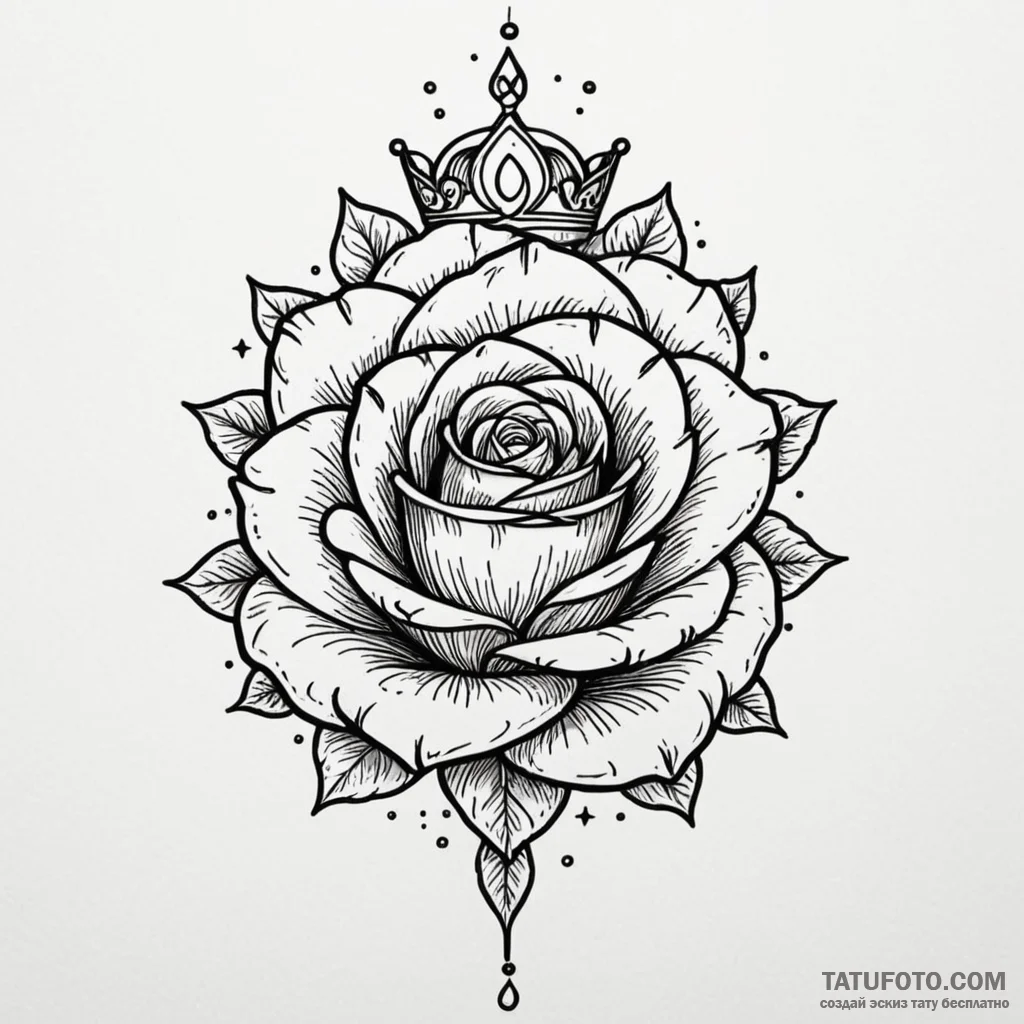 Iron rose crowned with stars, ink illustratio... - эскиз тату (№1749936528_0, 14.06.2025 21:28) — Tatufoto.com
