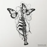 Flute being played by unseen hands, notes tur… — эскиз тату (№1749939441_0, 14.06.2025 22:17) — Tatufoto.com