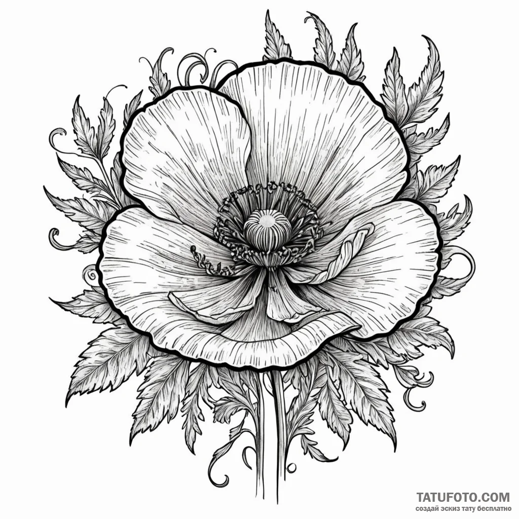 A poppy flower field, artistic tattoo sketch,... - эскиз тату (№1749939577_0, 14.06.2025 22:19) — Tatufoto.com