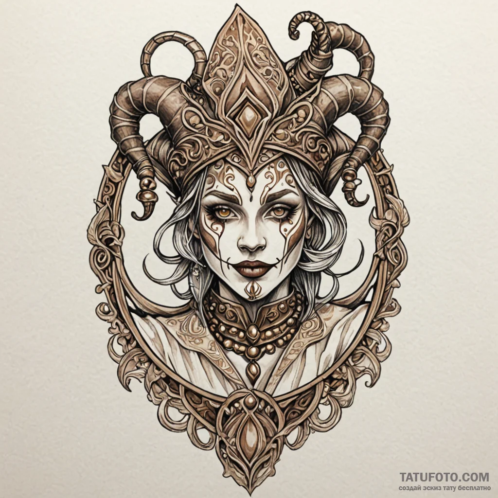 Jester, tattoo drawing outline, neo tradition... - эскиз тату (№1749942023_0, 14.06.2025 23:00) — Tatufoto.com