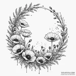 Poppy wreath beneath spectral sky, tattoo lin… — эскиз тату (№1749942161_0, 14.06.2025 23:02) — Tatufoto.com