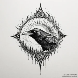 Raven eye burning through mist, tattoo sketch... - эскиз тату (№1749942365_0, 14.06.2025 23:06) — Tatufoto.com