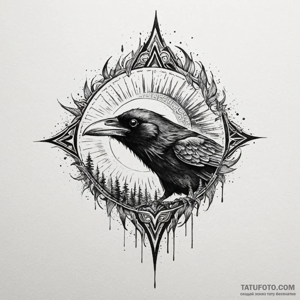 Raven eye burning through mist, tattoo sketch... - эскиз тату (№1749942365_0, 14.06.2025 23:06) — Tatufoto.com