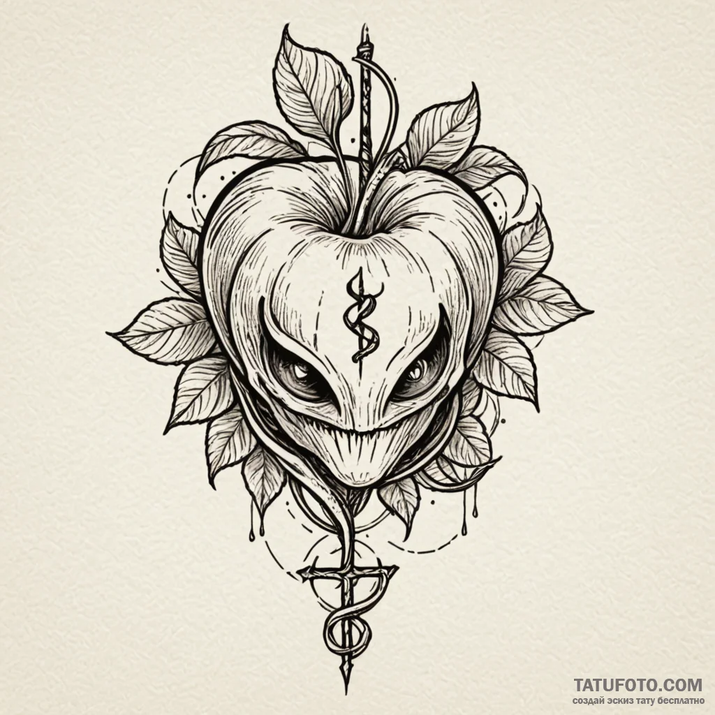 Forbidden fruit with a single, venomous bite,... - эскиз тату (№1749942434_0, 14.06.2025 23:07) — Tatufoto.com