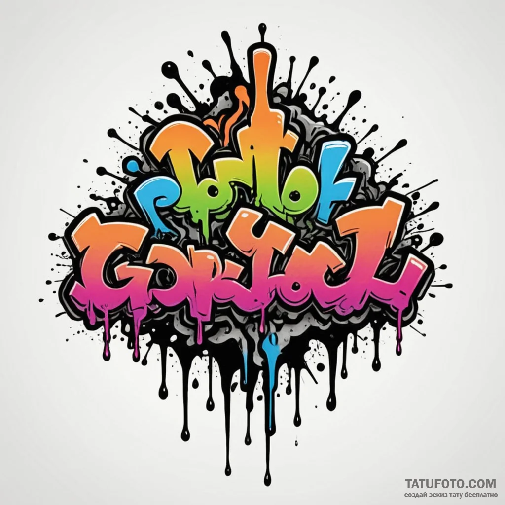 Graffiti spray paint can, dripping neon color... - эскиз тату (№1749943747_0, 14.06.2025 23:29) — Tatufoto.com