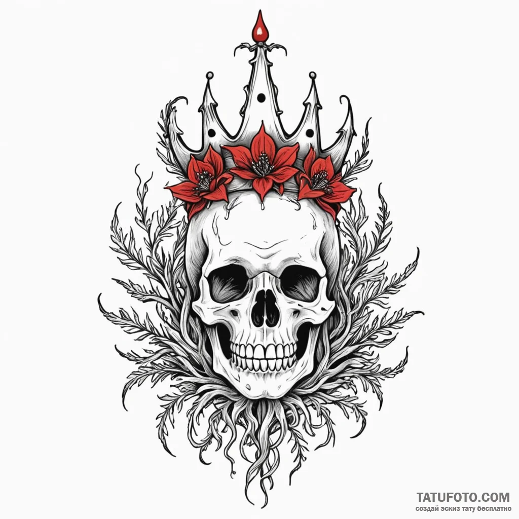 Seaweed crown beneath bone spire, tattoo flas... - эскиз тату (№1749943957_0, 14.06.2025 23:32) — Tatufoto.com