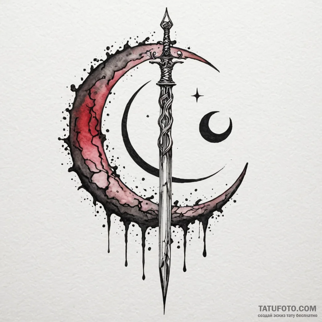 Kingвђ™s blade beneath crimson moon, tattoo d... - эскиз тату (№1749944093_0, 14.06.2025 23:34) — Tatufoto.com