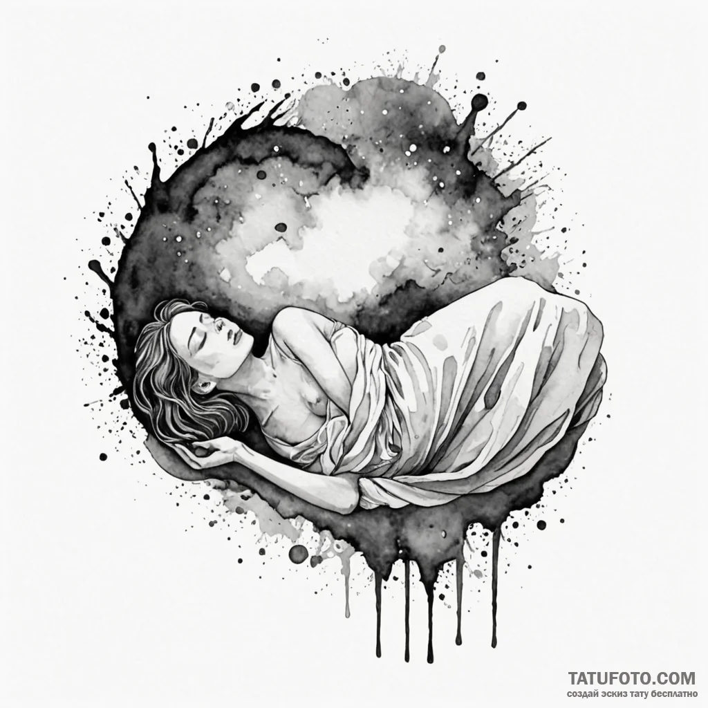 Astral projection of a woman's silhouette lea... - эскиз тату (№1749945115_0, 14.06.2025 23:51) — Tatufoto.com