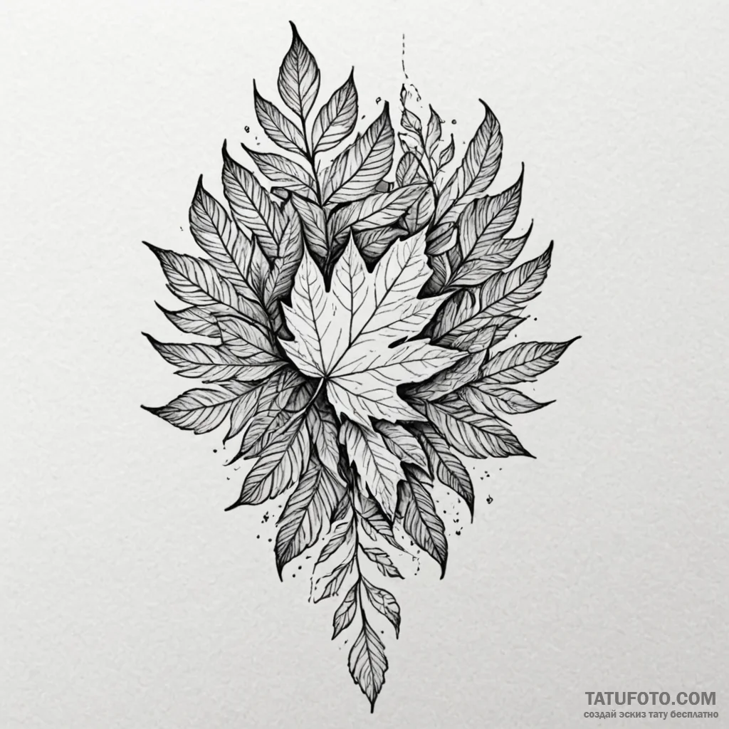 A pattern of falling autumn leaves, artistic... - эскиз тату (№1749945591_0, 14.06.2025 23:59) — Tatufoto.com