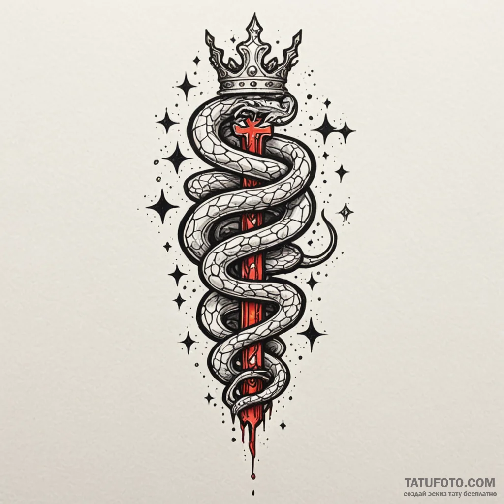 Ivory serpent crowned with starlight, tattoo... - эскиз тату (№1749947437_0, 15.06.2025 00:30) — Tatufoto.com