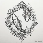 Koi fish leaping through fire, tattoo sketch… — эскиз тату (№1749949401_0, 15.06.2025 01:03) — Tatufoto.com
