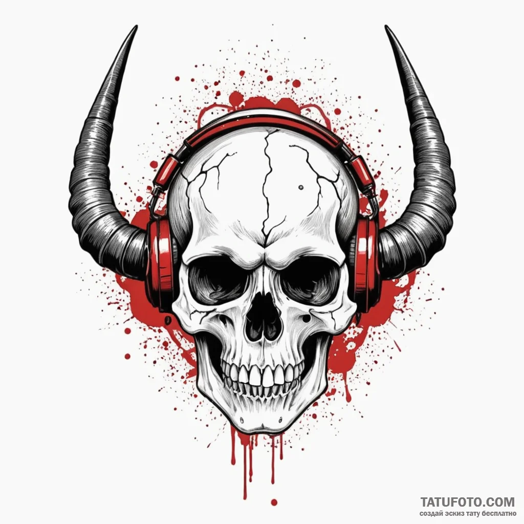 Atomic skull with digital horns, artistic tat... - эскиз тату (№1749949603_0, 15.06.2025 01:06) — Tatufoto.com