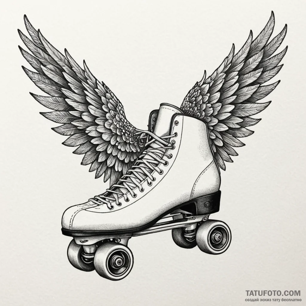 Roller skate, 70s style, with wings, tattoo l... - эскиз тату (№1749950305_0, 15.06.2025 01:18) — Tatufoto.com